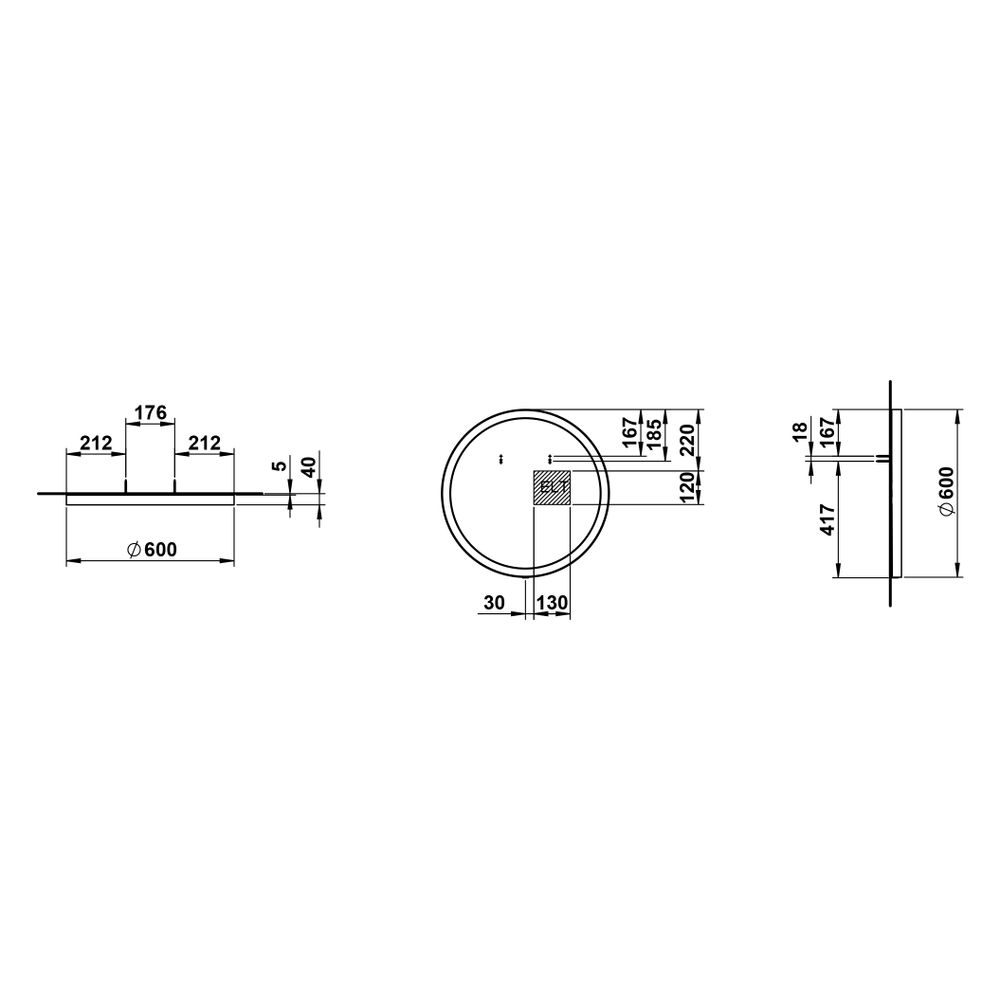 Laufen Spiegel Yva, rund, Durchmesser 600mm, LED-Beleuchtung, Touch-Schalter Ein... LAUFEN-H4485000YV2681 7612738178413 (Abb. 2)