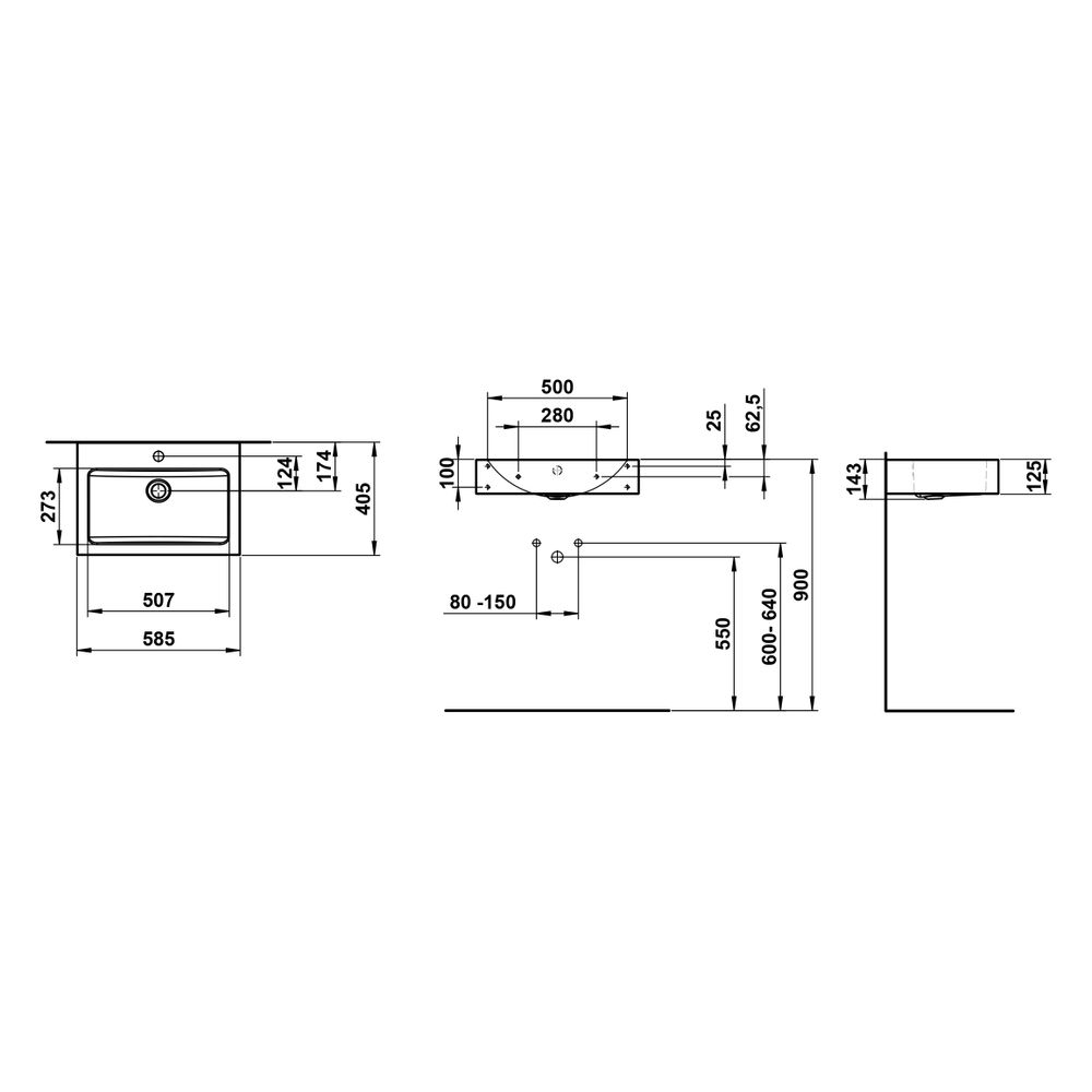 Laufen Waschtisch Classics 585x405x135mm, rechteckig, mit Armaturenbank und mit ... LAUFEN-H510CL30001041 7612738178475 (Abb. 3)