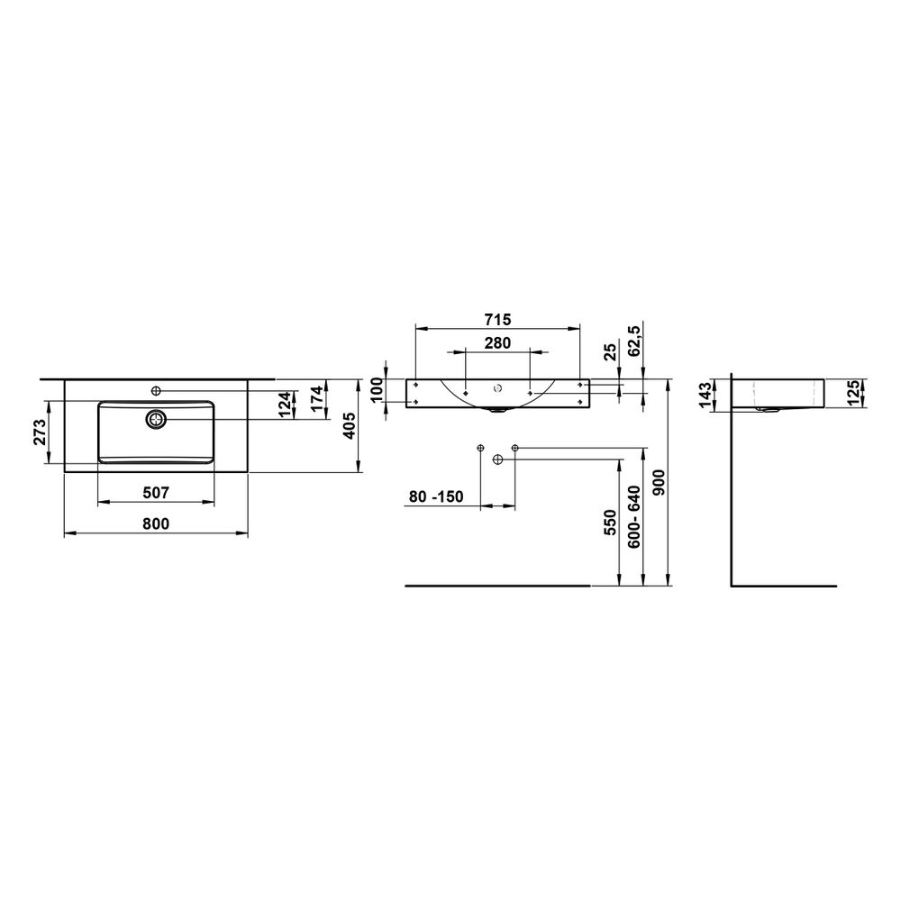 Laufen Waschtisch Classics 800x405x135mm, rechteckig, mit 1 Hahnloch und Überlau... LAUFEN-H510CL40001041 7612738178536 (Abb. 3)