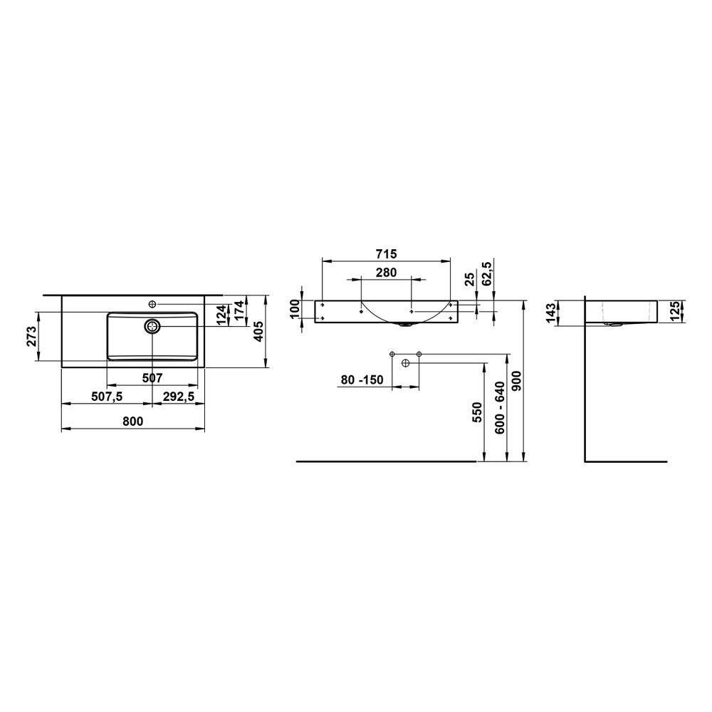 Laufen Waschtisch Classics 800x405x135mm, rechteckig, Becken rechts mit 1 Hahnlo... LAUFEN-H510CL50001041 7612738178598 (Abb. 3)