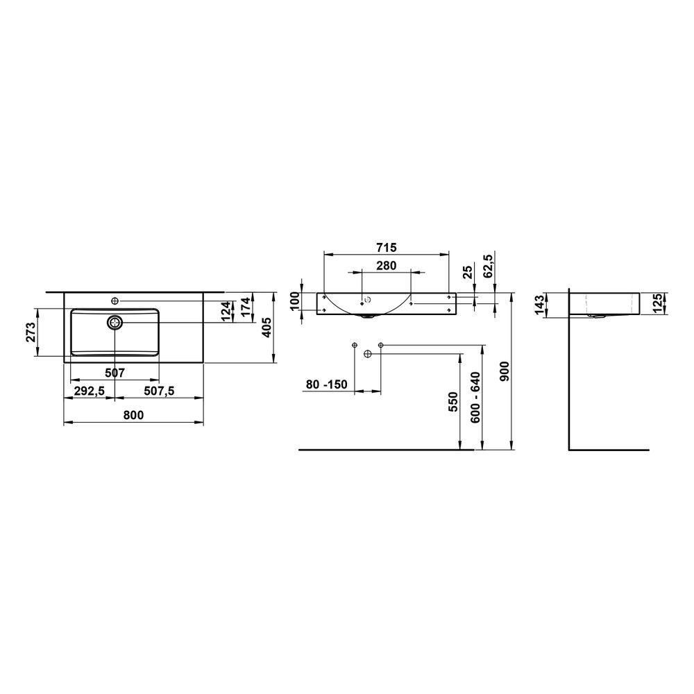 Laufen Waschtisch Classics 800x405x135mm, rechteckig, Becken links mit 1 Hahnloc... LAUFEN-H510CL60001041 7612738178659 (Abb. 3)
