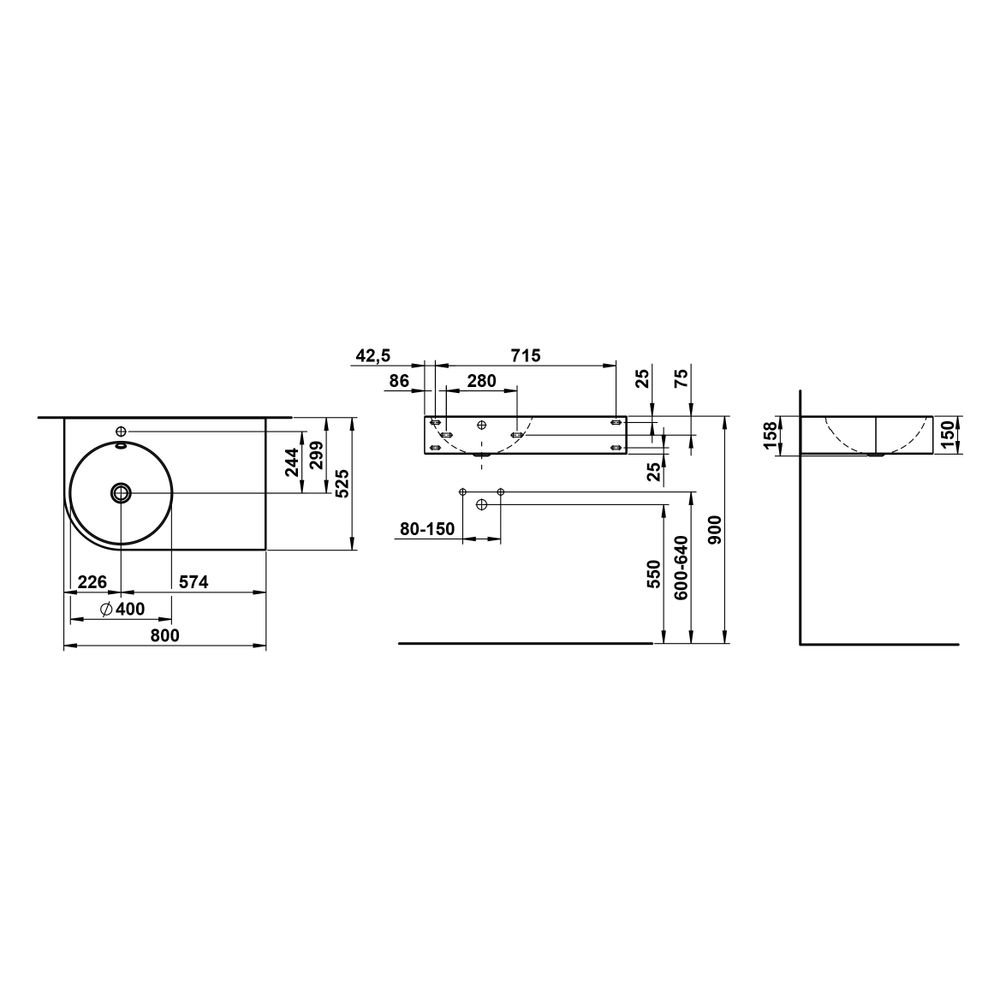 Laufen Waschtisch Form 800x500x158mm, rechteckig, Ablage rechts 1 Hahnloch mit Ü... LAUFEN-H510FM43991041 7612738178772 (Abb. 3)