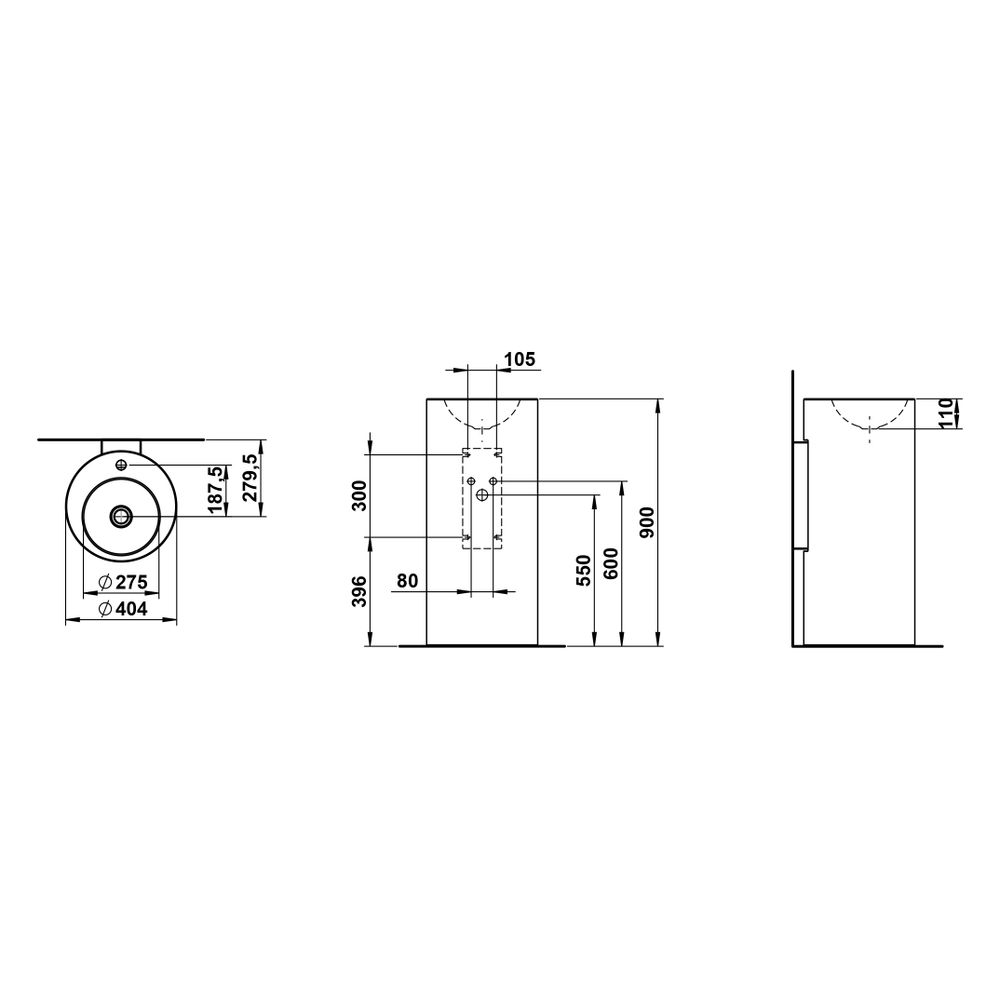Laufen Waschtisch bodenstehend Form 404x444x900mm, mit Wandanbindung und 1 Hahnl... LAUFEN-H511FM60001111 7612738178901 (Abb. 3)