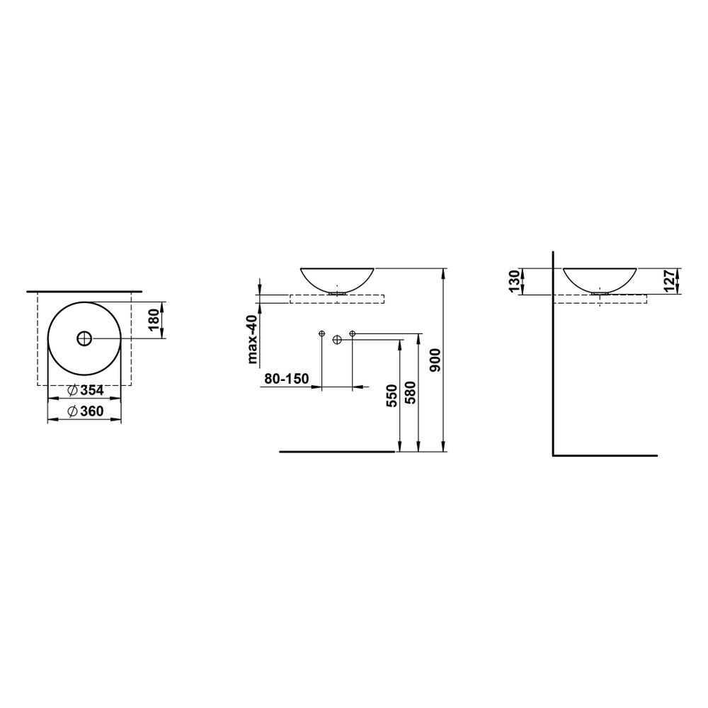 Laufen Waschtisch-Schale Classics 360x360x130mm, rund, ohne Hahnloch und Überlau... LAUFEN-H512CL20001121 7612738179847 (Abb. 3)