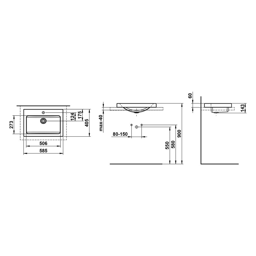 Laufen Waschtisch-Schale Classics 585x405x135mm, rechteckig, mit Armaturenbank u... LAUFEN-H512CL30001111 7612738179946 (Abb. 3)