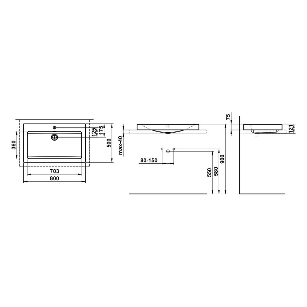 Laufen Waschtisch-Schale Classics 800x500x111mm, rechteckig, mit Armaturenbank, ... LAUFEN-H512CL70001041 7612738180034 (Abb. 3)