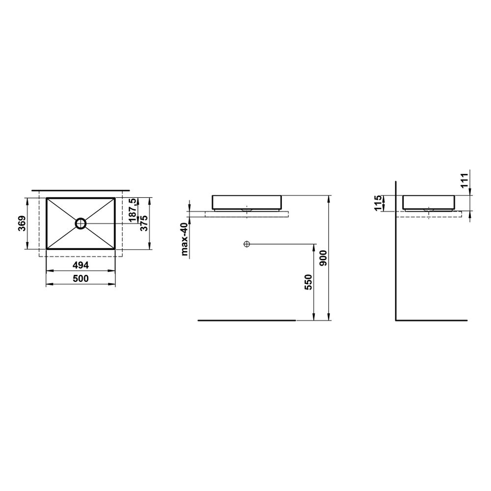 Laufen Waschtisch-Schale Metaphor 500x375x115mm, rechteckig, ohne Hahnloch und Ü... LAUFEN-H512ME50001121 7612738180164 (Abb. 3)