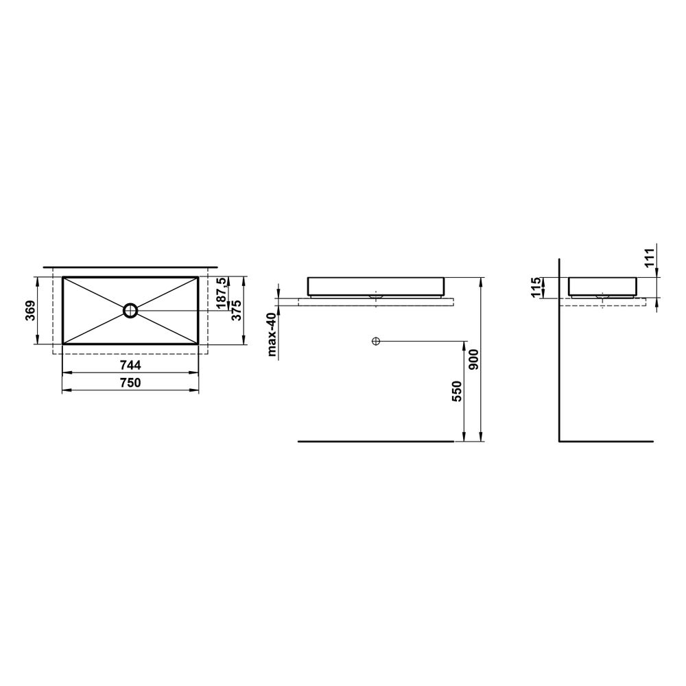 Laufen Waschtisch-Schale Metaphor 750x375x115mm, rechteckig, ohne Hahnloch und Ü... LAUFEN-H512ME70001121 7612738180218 (Abb. 3)