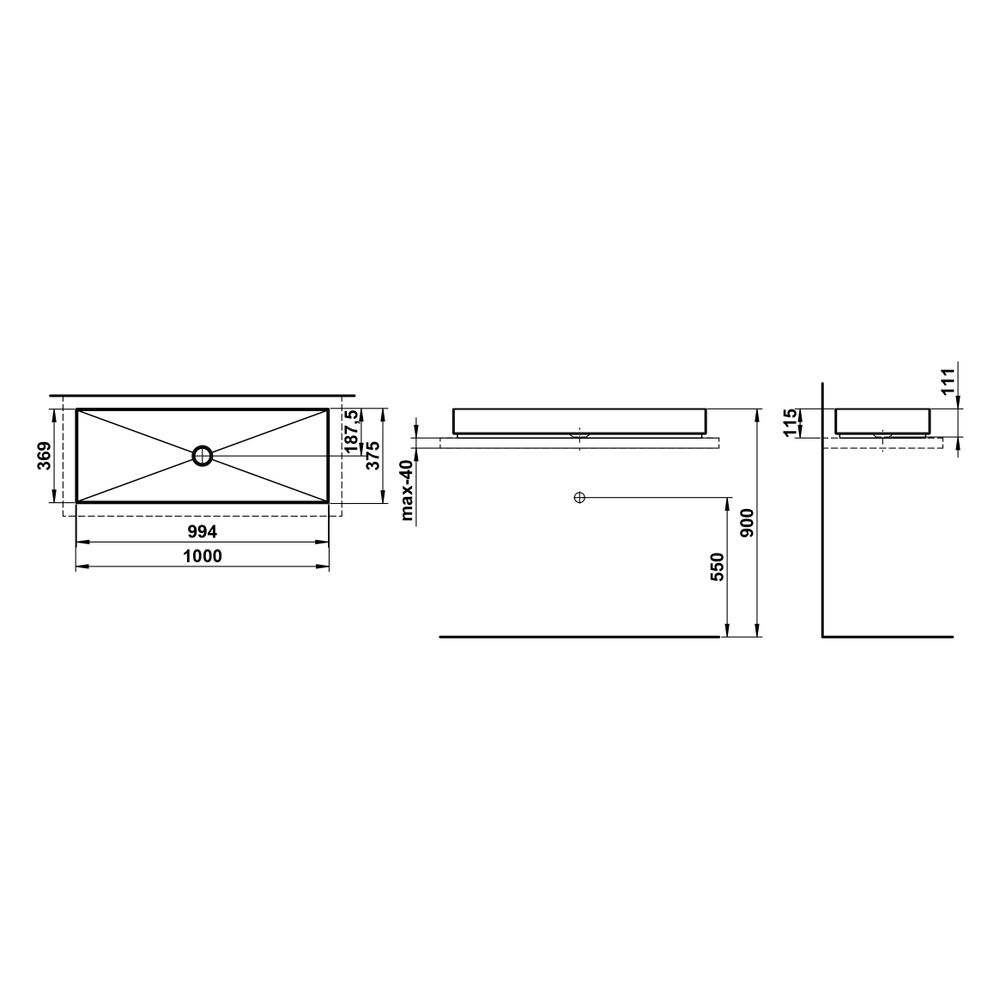 Laufen Waschtisch-Schale Metaphor 1000x375x115mm, rechteckig, ohne Hahnloch und ... LAUFEN-H512ME80001121 7612738180256 (Abb. 3)