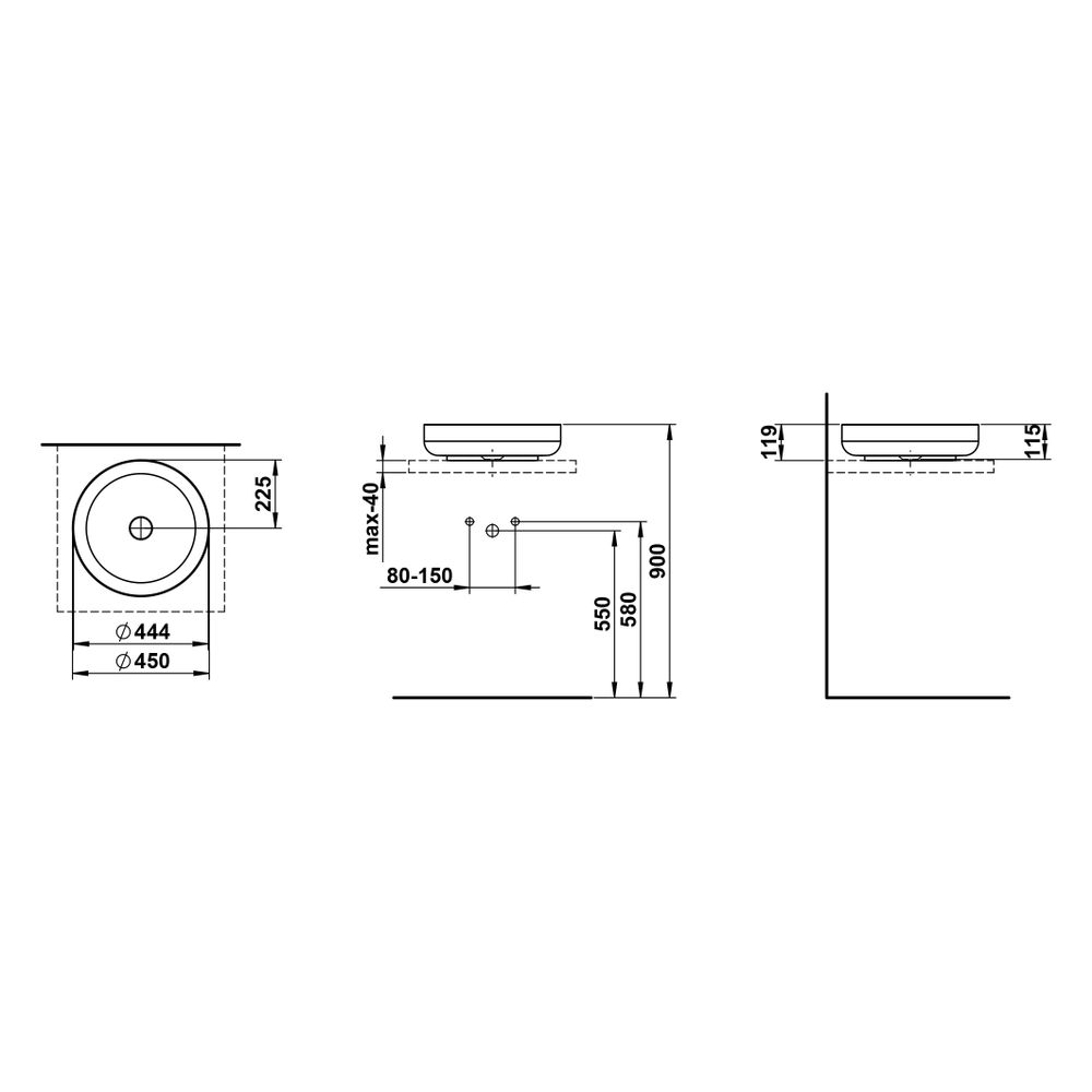 Laufen Waschtisch-Schale Sondo 450x450x119mm, rund, ohne Hahnloch und Überlauf, ... LAUFEN-H512SO50001121 7612738180485 (Abb. 3)