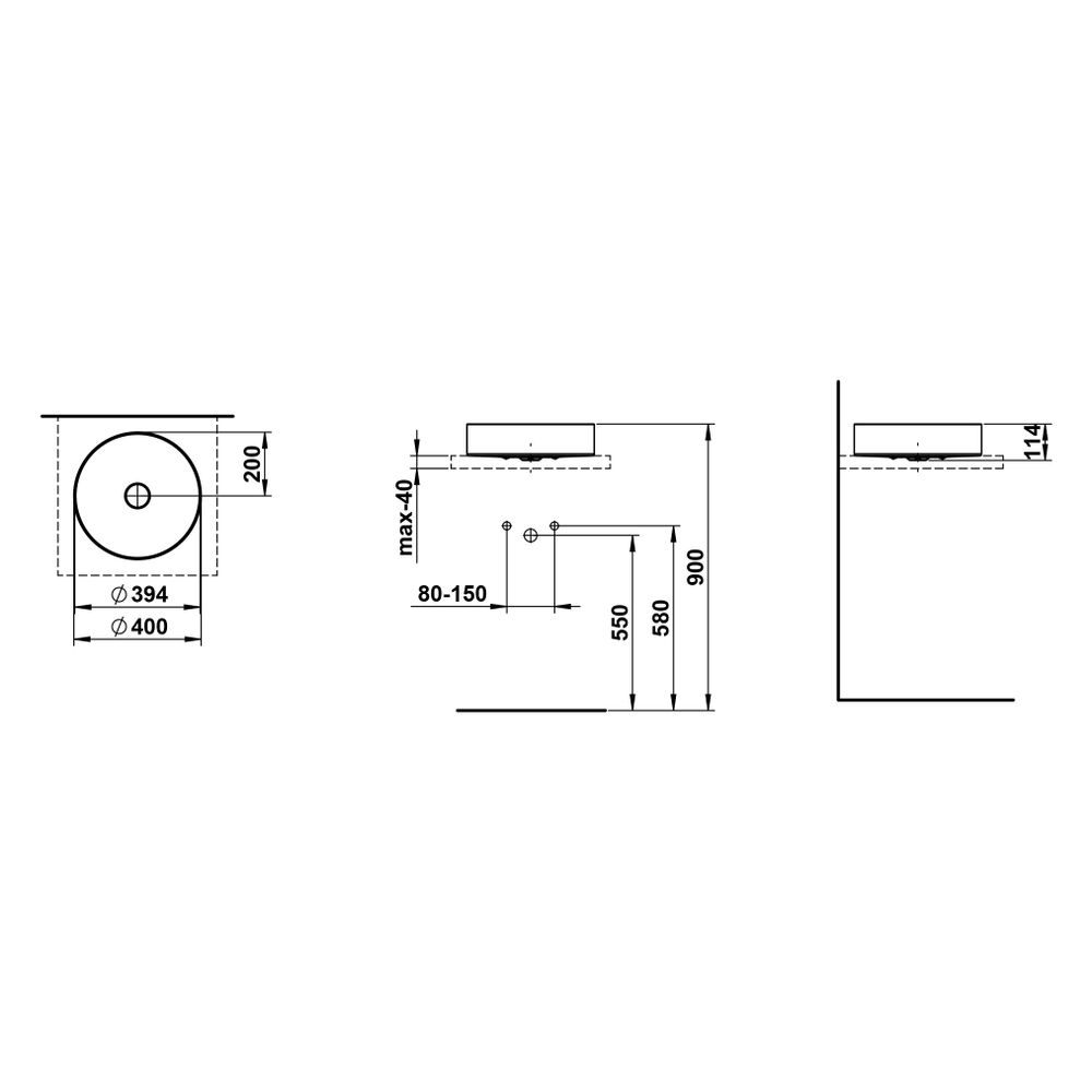Laufen Waschtisch-Schale Tricolo 400x400x114mm, rund, ohne Hahnloch und Überlauf... LAUFEN-H512TC4T971121 7612738180751 (Abb. 3)
