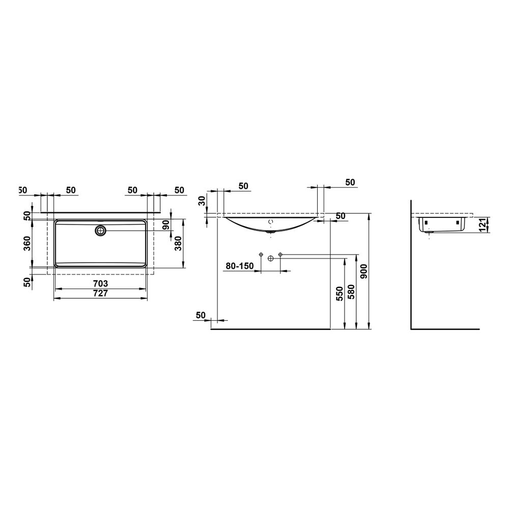Laufen Einbau-Waschtisch Classics rechteckig 727x380x120mm, von unten, ohne Hahn... LAUFEN-H513CL40001091 7612738181215 (Abb. 3)