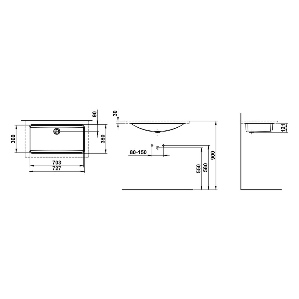 Laufen Einbau-Waschtisch Classics rechteckig 727x380x120mm, von unten, ohne Hahn... LAUFEN-H513CL40001121 7612738181239 (Abb. 3)