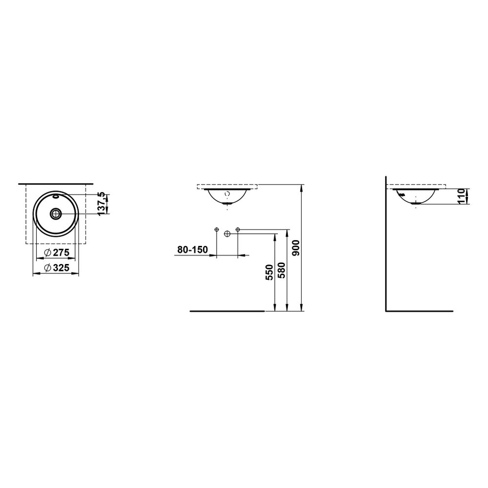Laufen Einbau-Waschtisch Form rund 325x325x110mm, von unten, ohne Hahnloch, mit ... LAUFEN-H513FM20001091 7612738181246 (Abb. 3)