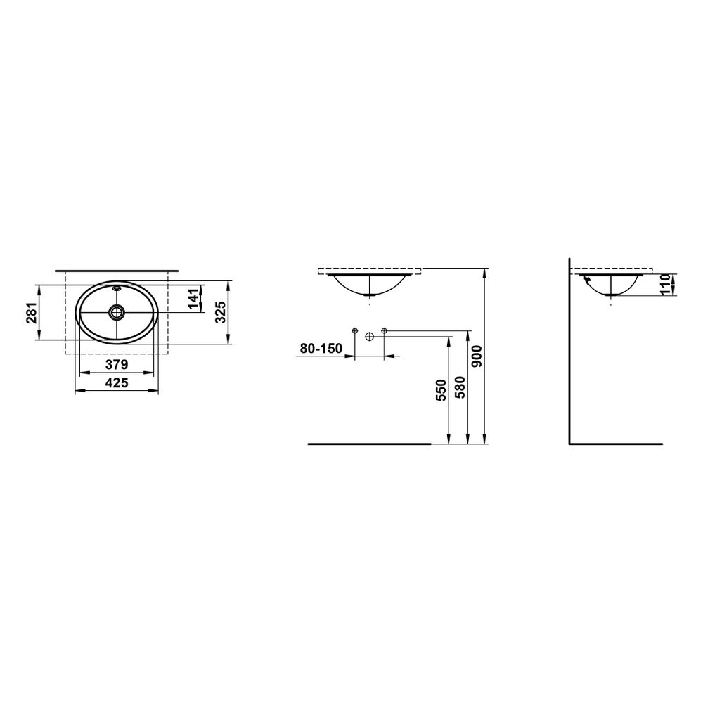 Laufen Einbau-Waschtisch Form oval 425x325x110mm, von unten, ohne Hahnloch, mit ... LAUFEN-H513FM40001091 7612738181307 (Abb. 3)