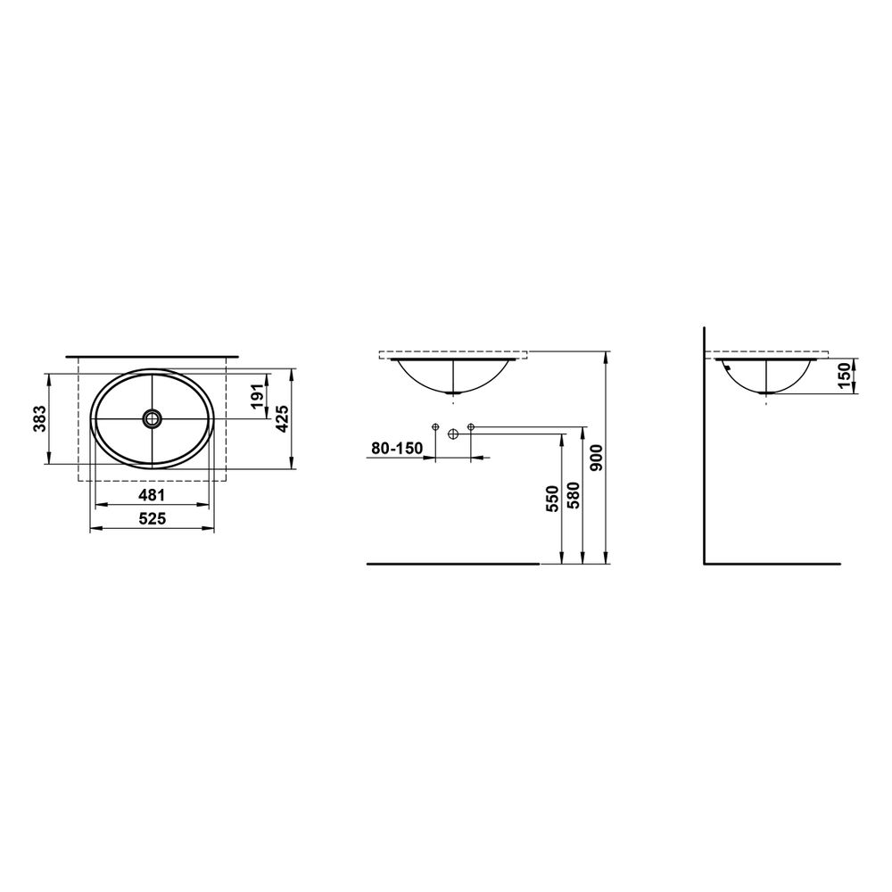 Laufen Einbau-Waschtisch Form oval 525x425x150mm, von unten, ohne Hahnloch und Ü... LAUFEN-H513FM60191121 7612738181376 (Abb. 3)