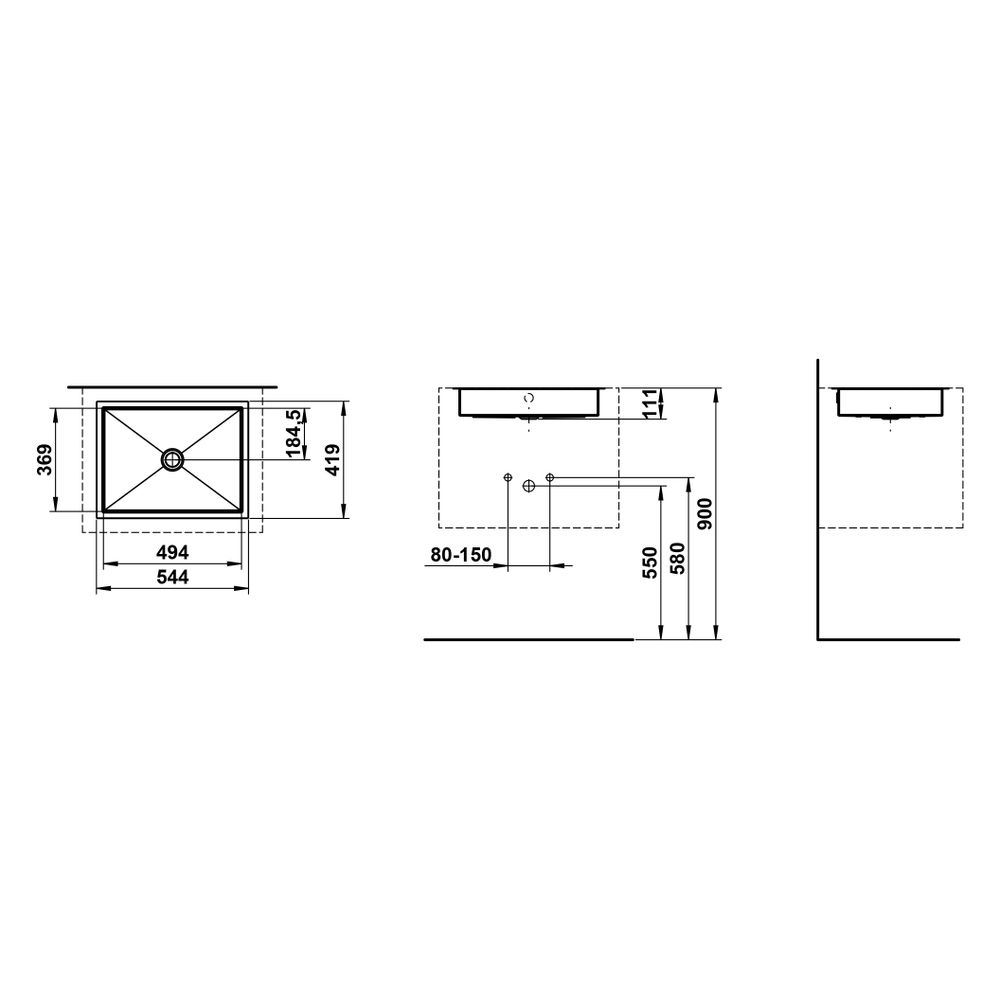 Laufen Einbau-Waschtisch Metaphor rechteckig 504x379x111mm, von unten, ohne Hahn... LAUFEN-H513ME50001091 7612738181383 (Abb. 3)