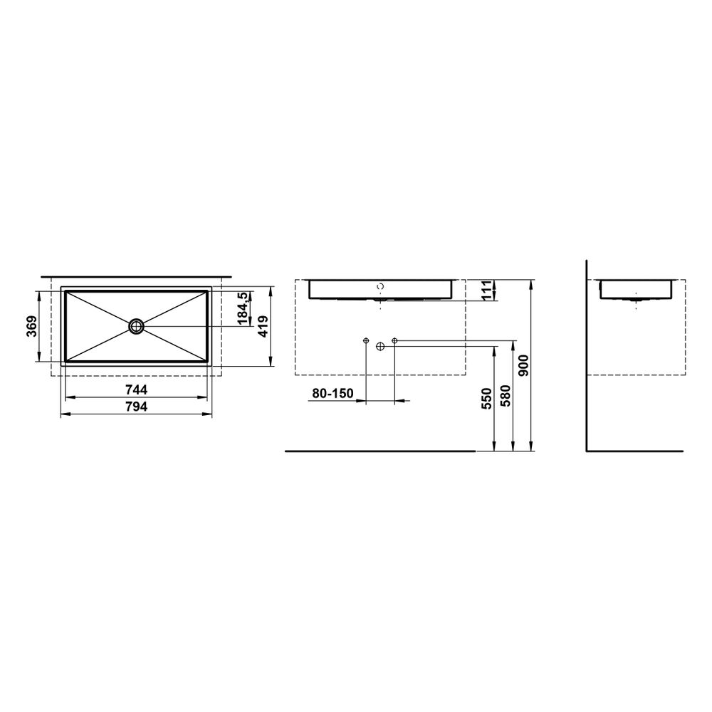Laufen Einbau-Waschtisch Metaphor rechteckig 754x379x111mm, von unten, ohne Hahn... LAUFEN-H513ME70001091 7612738181437 (Abb. 3)