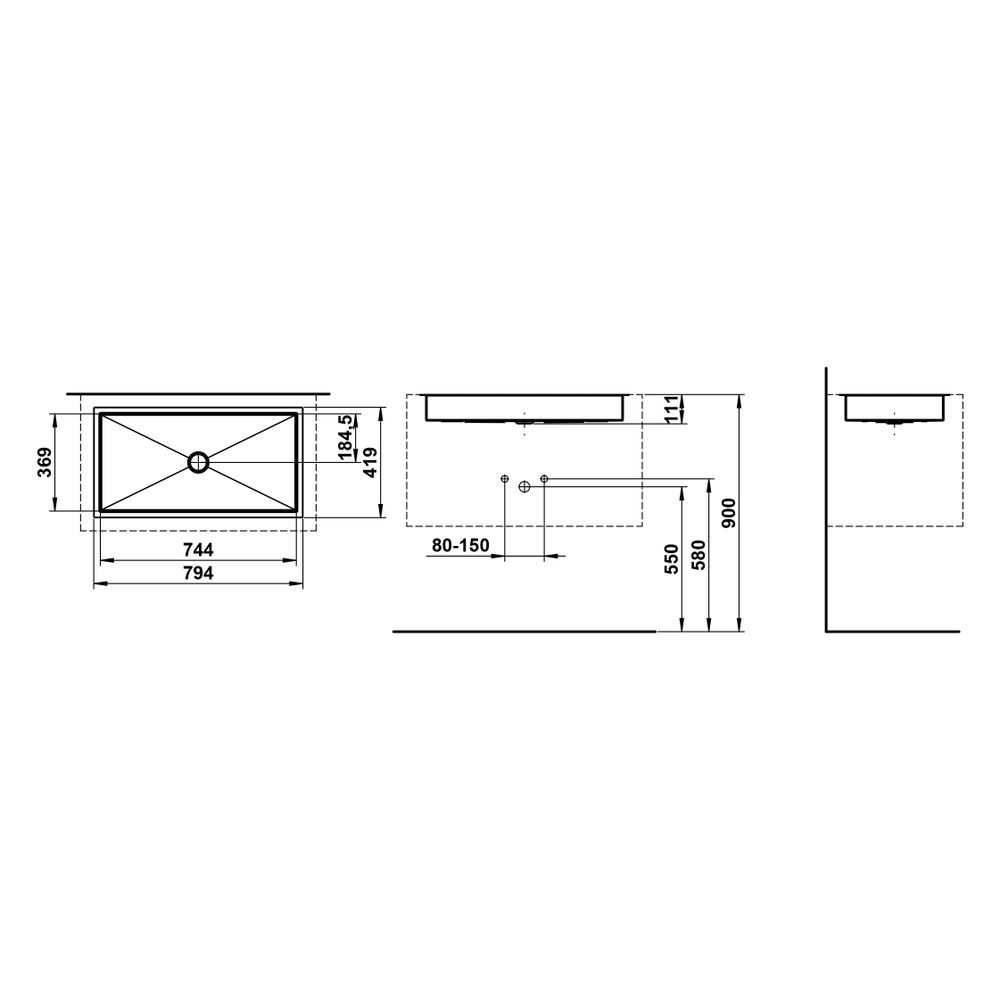 Laufen Einbau-Waschtisch Metaphor rechteckig 754x379x111mm, von unten, ohne Hahn... LAUFEN-H513ME70001121 7612738181451 (Abb. 3)