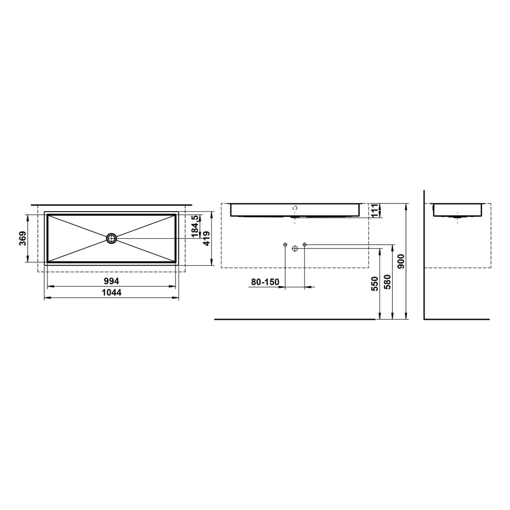 Laufen Einbau-Waschtisch Metaphor rechteckig 1004x379x111mm, von unten, ohne Hah... LAUFEN-H513ME90001091 7612738181475 (Abb. 3)
