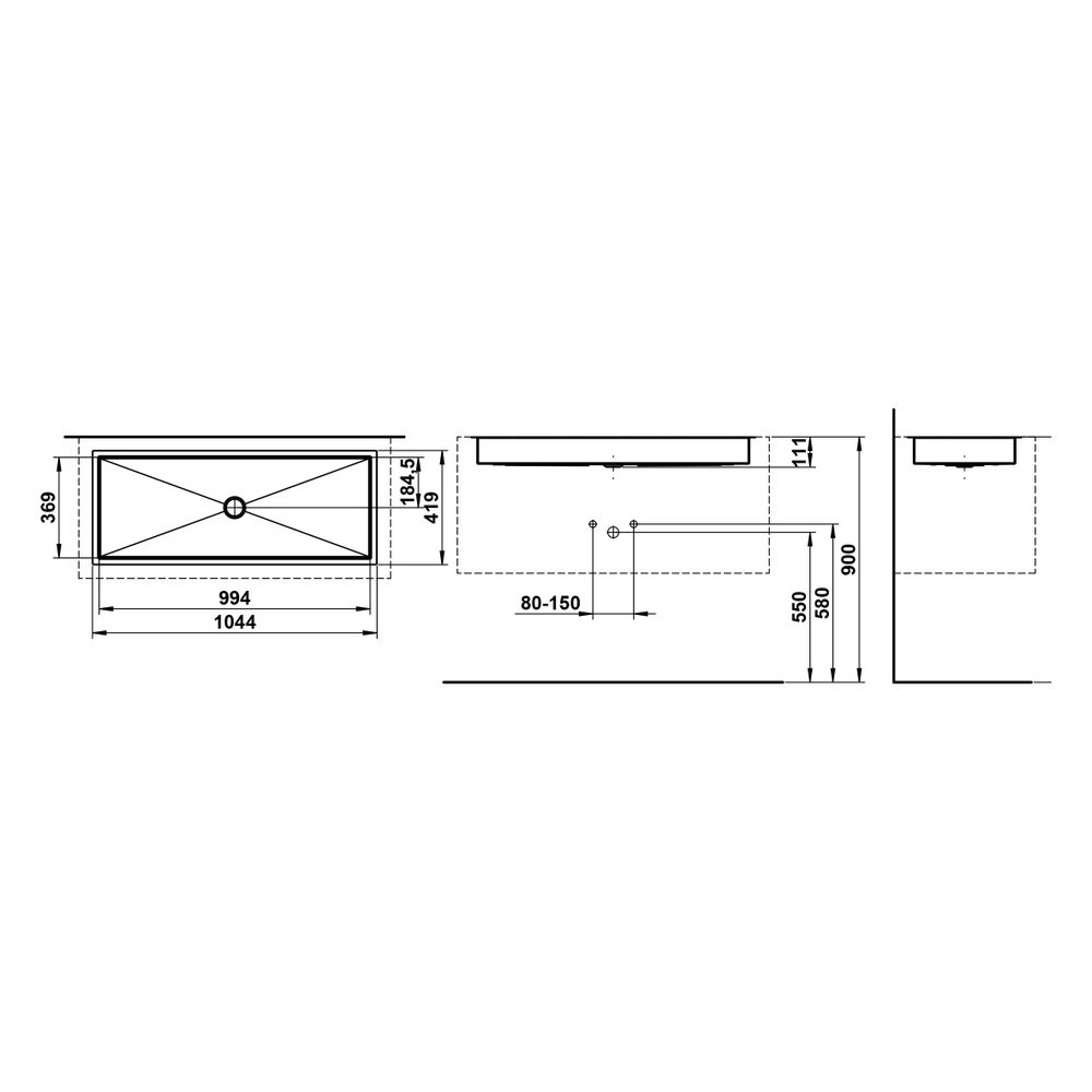 Laufen Einbau-Waschtisch Metaphor rechteckig 1004x379x111mm, von unten, ohne Hah... LAUFEN-H513ME90001121 7612738181505 (Abb. 3)