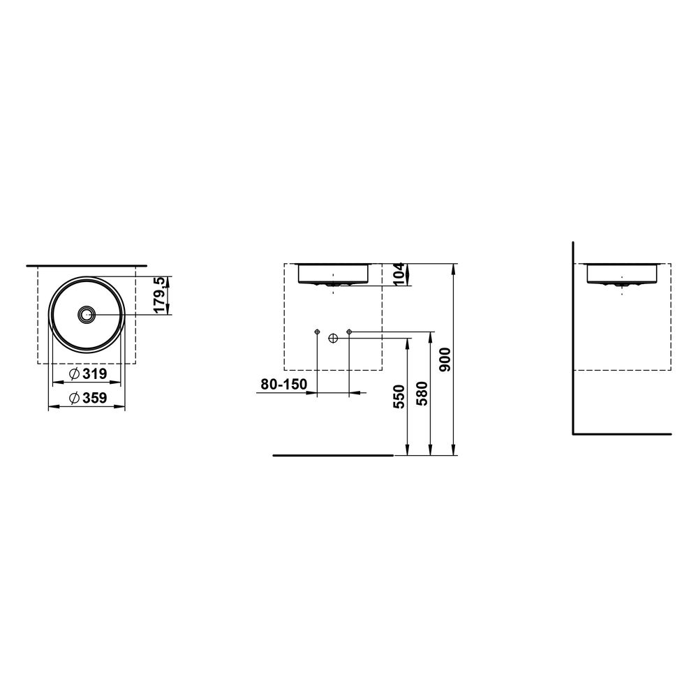 Laufen Einbau-Waschtisch Unisono rund 319x319x104mm, von unten, ohne Hahnloch un... LAUFEN-H513UO20001121 7612738181550 (Abb. 3)
