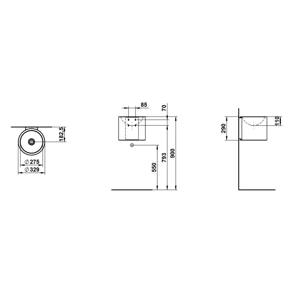 Laufen Waschtisch Form 329x347x290mm, rund, ohne Hahnloch und Überlauf, Weiß... LAUFEN-H515FM20001121 7612738181611 (Abb. 3)