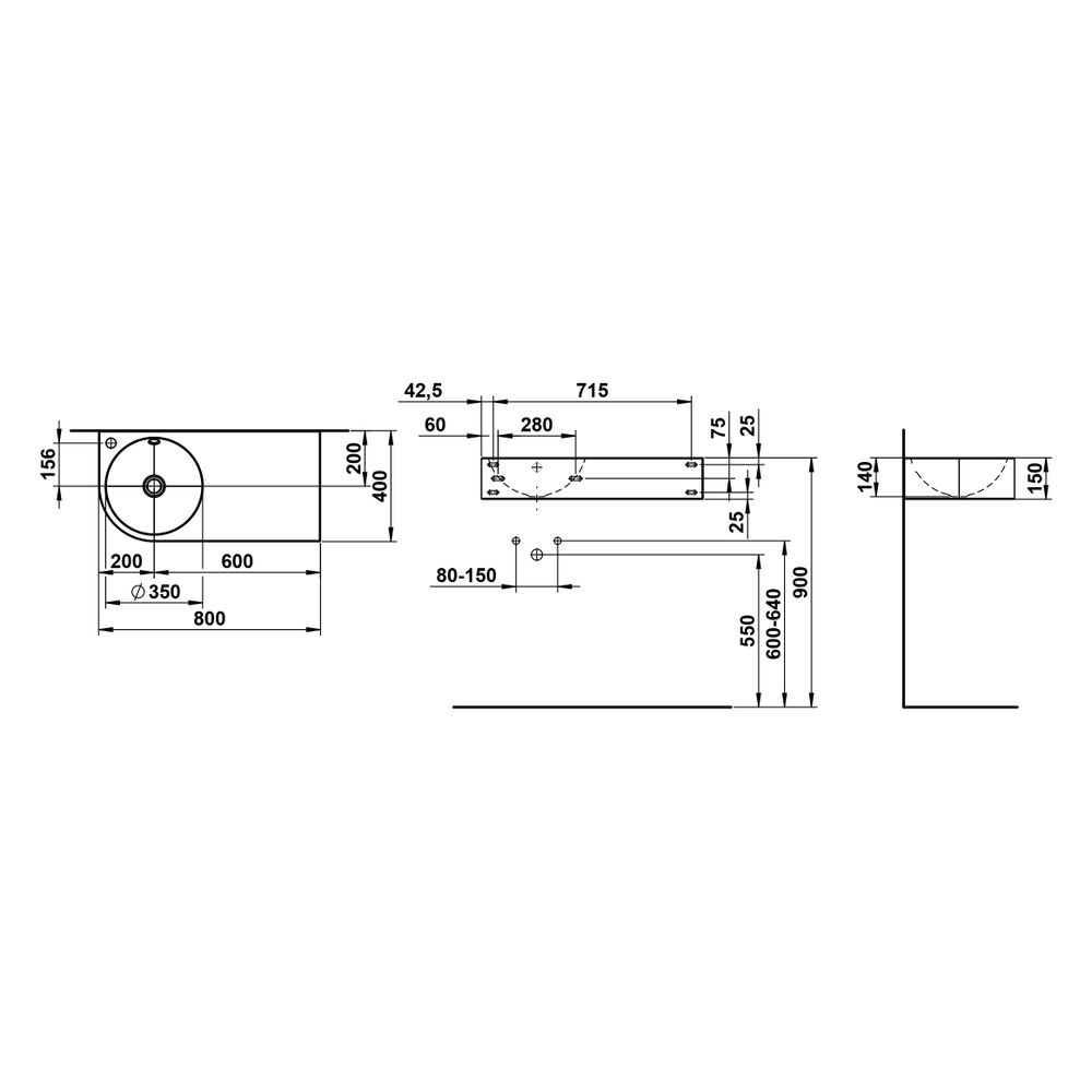 Laufen Waschtisch Form 800x400x150mm, rechteckig, Ablage rechts 1 Hahnloch mit Ü... LAUFEN-H515FM43991041 7612738181642 (Abb. 3)