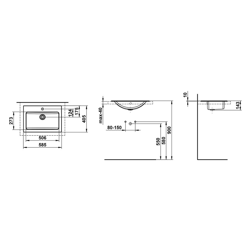 Laufen Einbau-Waschtisch Classics rechteckig 585x405x143mm, von oben, mit Armatu... LAUFEN-H517CL30001041 7612738181734 (Abb. 3)