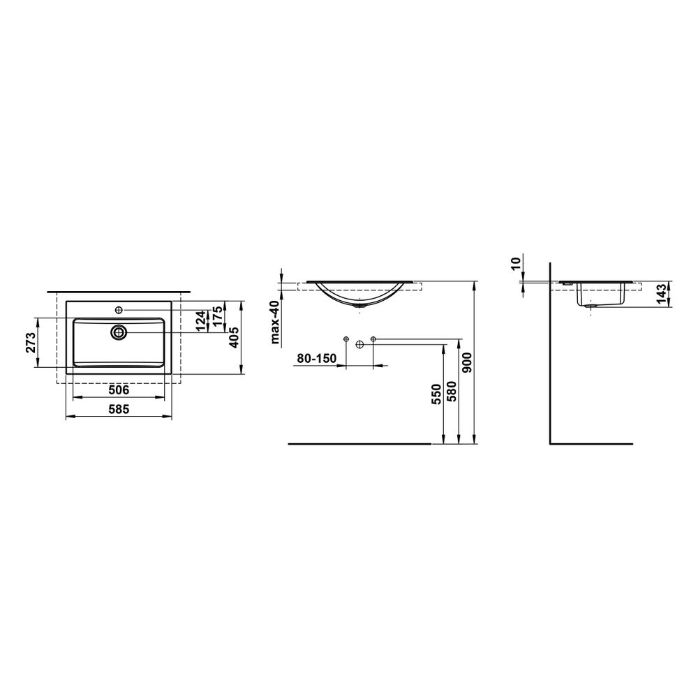 Laufen Einbau-Waschtisch Classics rechteckig 585x347x143mm, von oben, ohne Armat... LAUFEN-H517CL30001091 7612738181758 (Abb. 3)