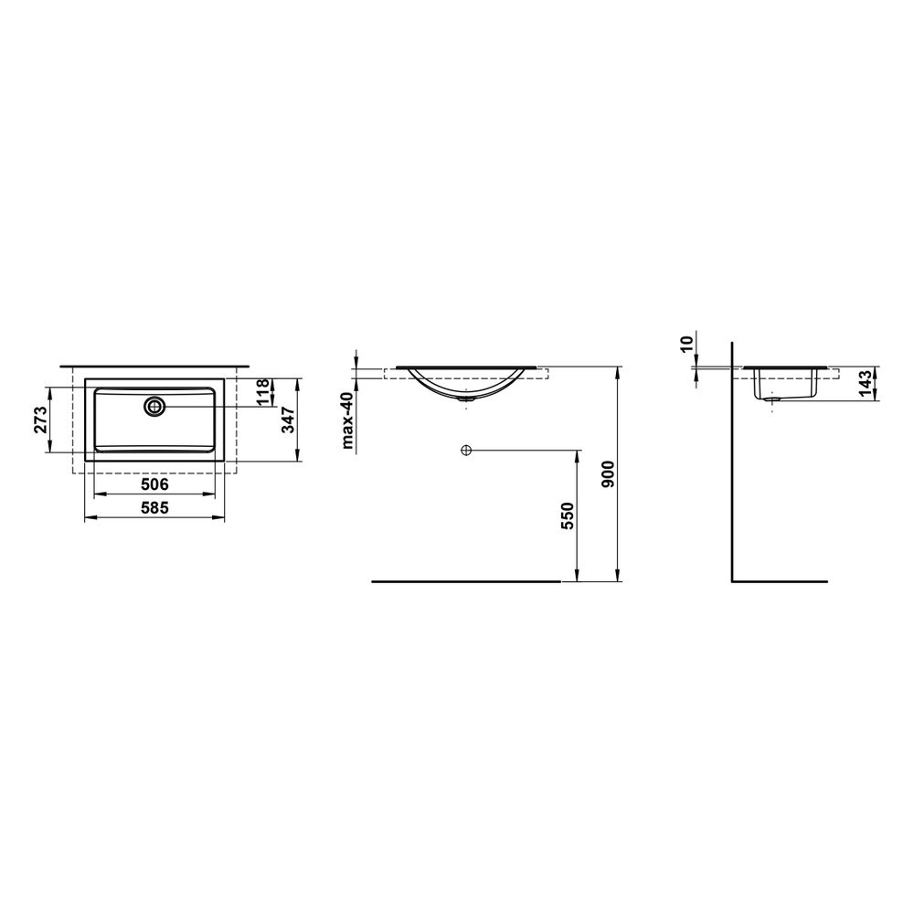 Laufen Einbau-Waschtisch Classics rechteckig 585x347x143mm, von oben, ohne Armat... LAUFEN-H517CL30001121 7612738181796 (Abb. 3)