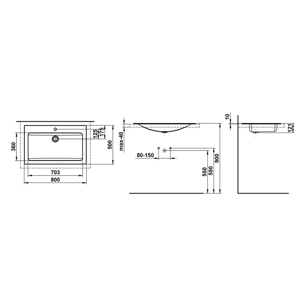 Laufen Einbau-Waschtisch Classics rechteckig 800x500x120mm, von oben, mit Armatu... LAUFEN-H517CL40001111 7612738181857 (Abb. 3)