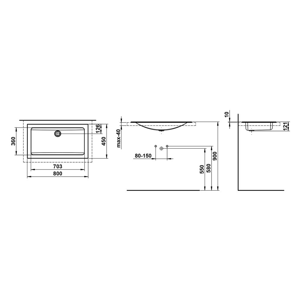 Laufen Einbau-Waschtisch Classics rechteckig 800x450x120mm, von oben, ohne Armat... LAUFEN-H517CL40001121 7612738181871 (Abb. 3)