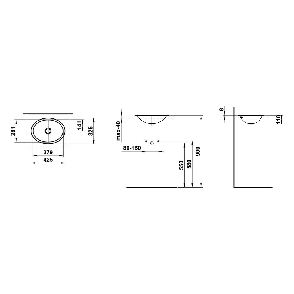 Laufen Einbau-Waschtisch Form oval 425x325x110mm, von oben, ohne Hahnloch und Üb... LAUFEN-H517FM40001121 7612738182045 (Abb. 3)