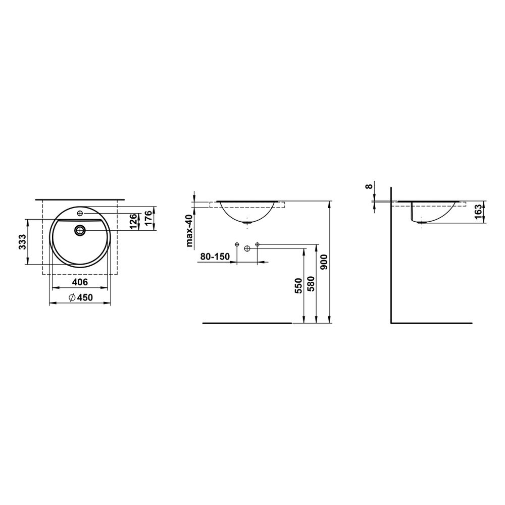 Laufen Einbau-Waschtisch Form rund 450x450x163mm, von oben, mit 1 Hahnloch, ohne... LAUFEN-H517FM50001111 7612738182083 (Abb. 3)