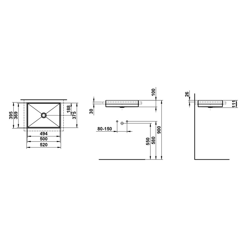 Laufen Einbau-Waschtisch Metaphor rechteckig 500x375x111mm, von oben, ohne Hahnl... LAUFEN-H517ME50001121 7612738182168 (Abb. 3)