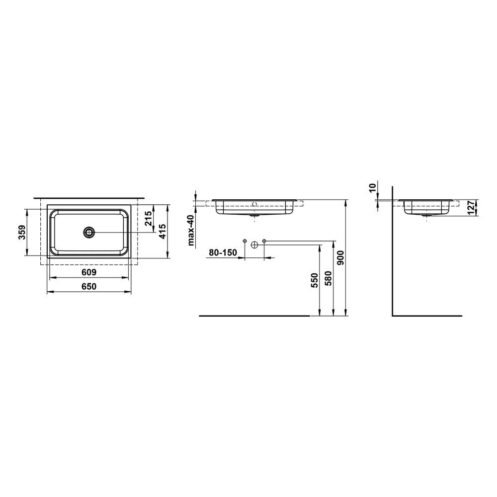 Laufen Einbau-Waschtisch Stream rechteckig 650x415x127mm, von oben, ohne Armatur... LAUFEN-H517SR70001091 7612738182229 (Abb. 3)