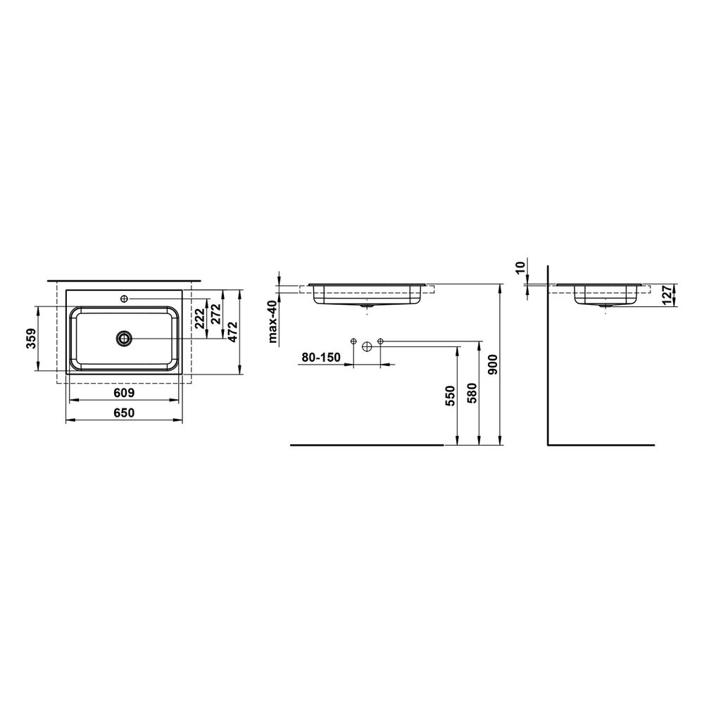 Laufen Einbau-Waschtisch Stream rechteckig 650x472x127mm, von oben, mit Armature... LAUFEN-H517SR70001111 7612738182243 (Abb. 3)