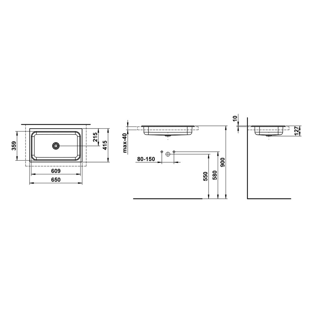 Laufen Einbau-Waschtisch Stream rechteckig 650x415x127mm, von oben, ohne Armatur... LAUFEN-H517SR70001121 7612738182250 (Abb. 3)