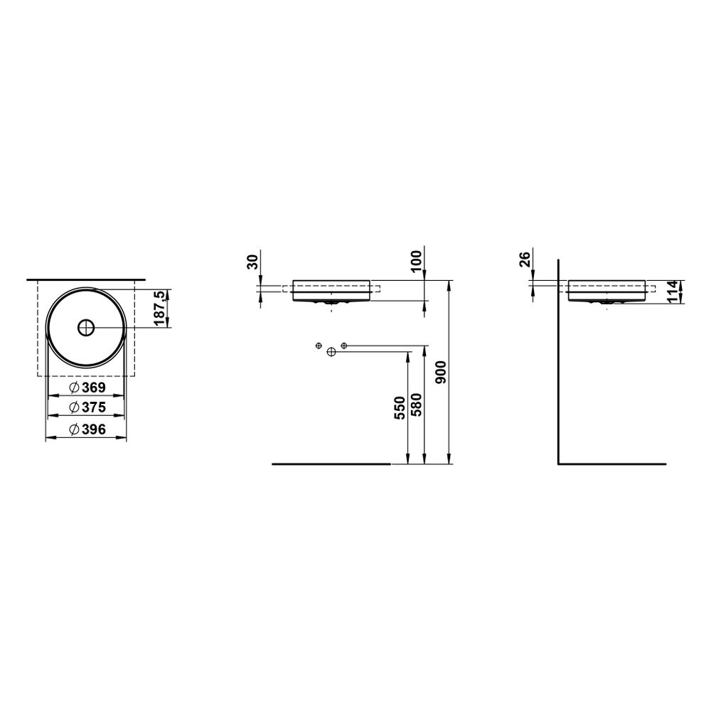 Laufen Einbau-Waschtisch Unisono rund 375x375x114mm, von oben, ohne Hahnloch und... LAUFEN-H517UO30001121 7612738182267 (Abb. 3)