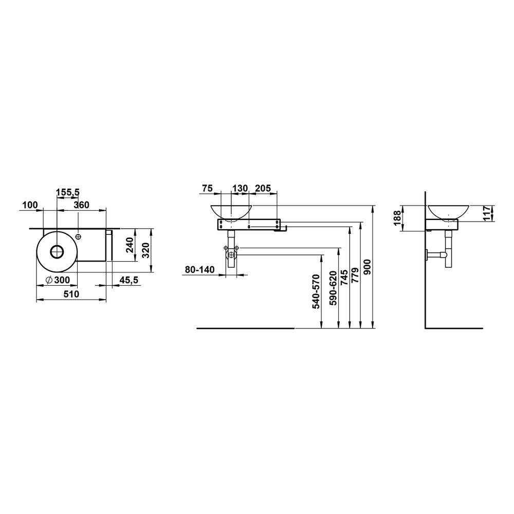 Laufen Waschplatz-Set Piccolo Novo 555x320x400mm, Schale rechts, mit Platte und ... LAUFEN-H561PN47071111 7612738182502 (Abb. 3)
