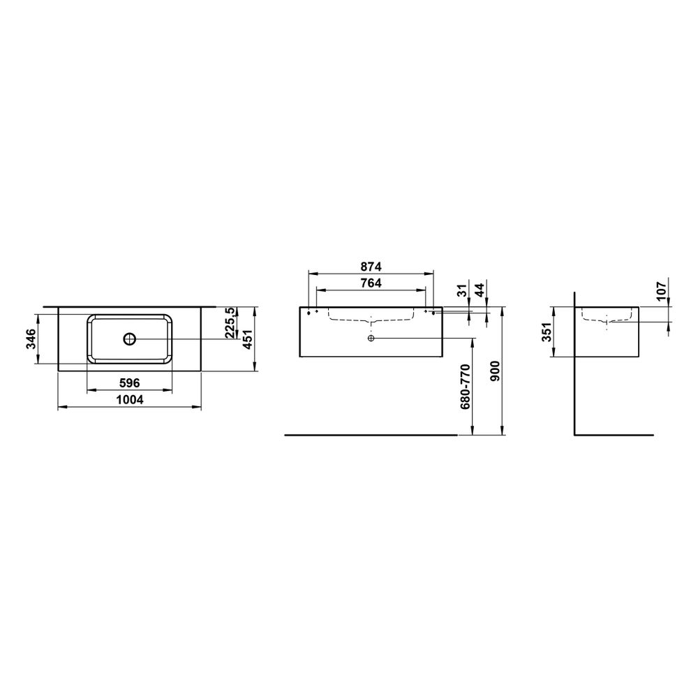 Laufen Waschplatz Folio 1004x450x350mm, ohne Armaturenbank, Hahnloch und Überlau... LAUFEN-H580FO45211121 7612738182762 (Abb. 3)