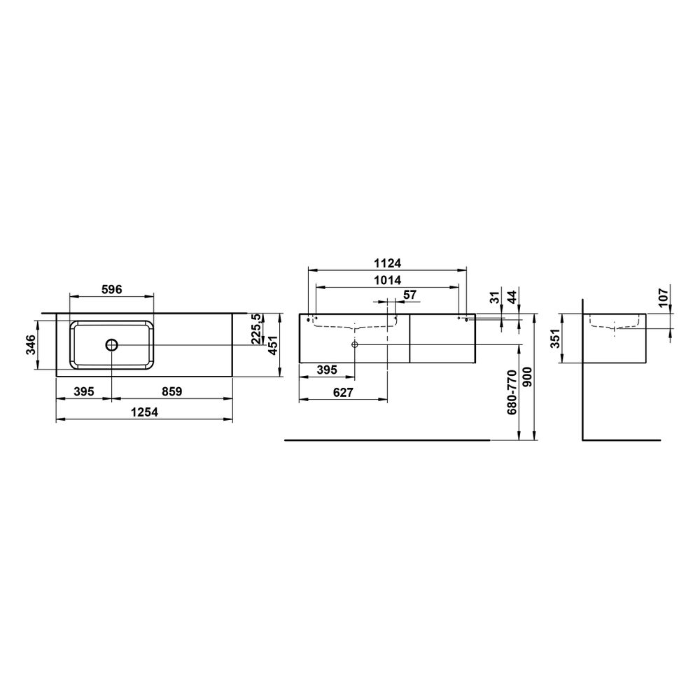 Laufen Waschplatz Folio 1254x450x350mm, Becken links, ohne Armaturenbank, Hahnlo... LAUFEN-H580FO75211121 7612738183165 (Abb. 3)
