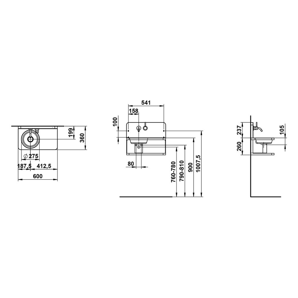 Laufen Waschplatz Steel19 600x360x497mm, rechteckig, Becken links, ohne Hahnloch... LAUFEN-H580ST20001121 7612738183332 (Abb. 3)