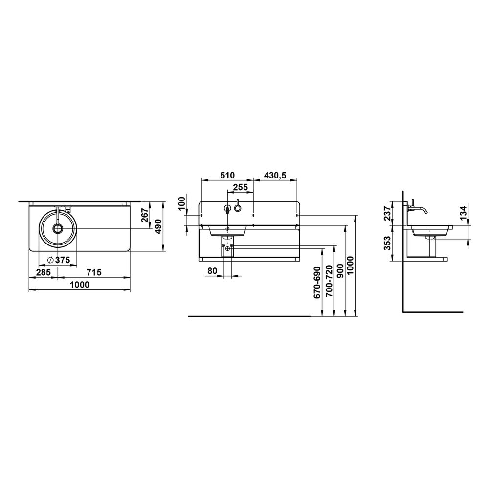 Laufen Waschplatz Steel19 1000x490x590mm, rechteckig, Becken links, ohne Hahnloc... LAUFEN-H580ST60001091 7612738183370 (Abb. 3)