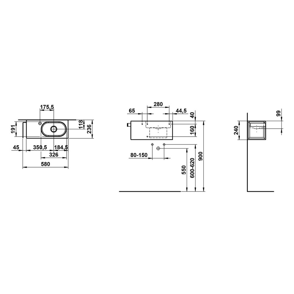 Laufen Waschplatz Fusion.S 535x236x240mm, rechteckig, mit Tuchhalter links, 1 Ha... LAUFEN-H585FS30001111 7612738183394 (Abb. 3)