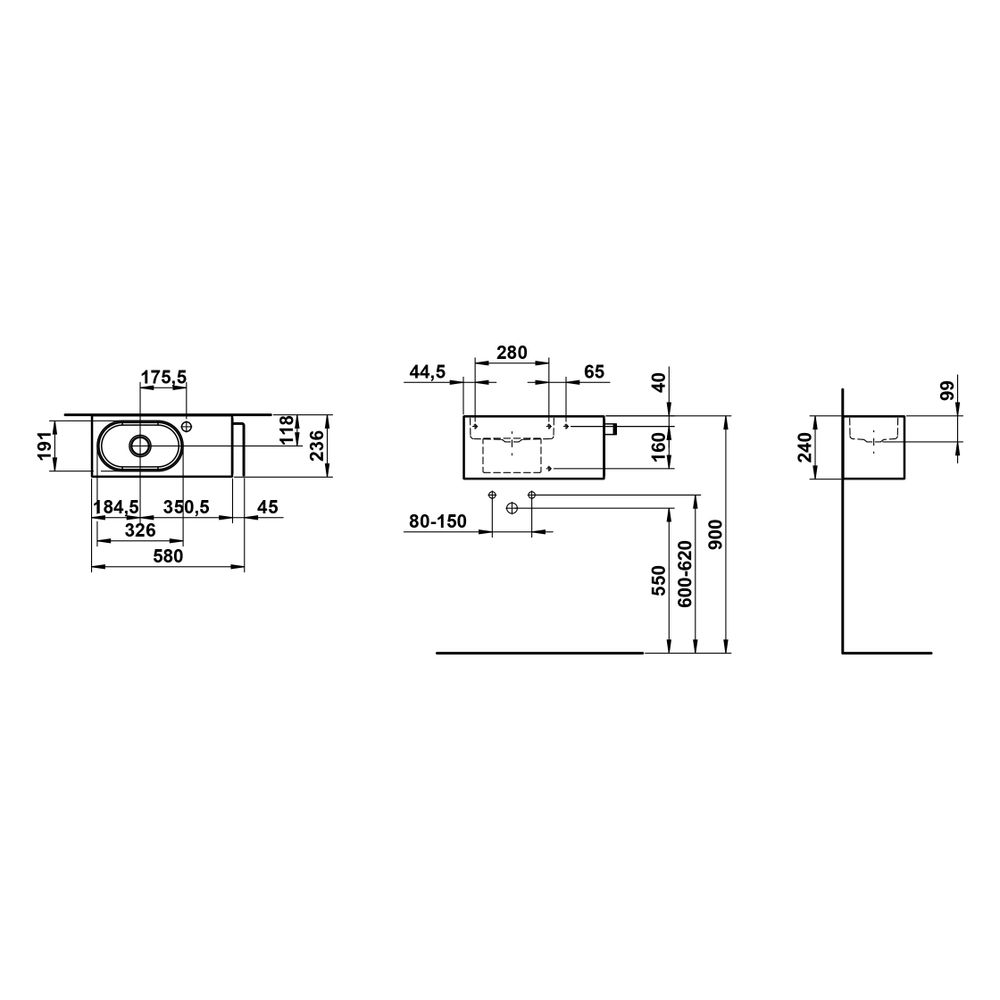 Laufen Waschplatz Fusion.S 535x236x240mm, rechteckig, mit Tuchhalter rechts, 1 H... LAUFEN-H585FS40001111 7612738183400 (Abb. 3)