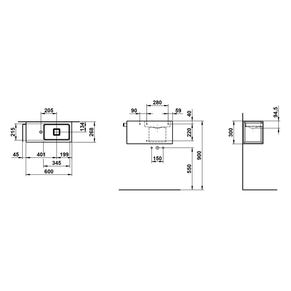 Laufen Waschplatz Xplore.S 600x268x300mm, rechteckig, Becken rechts, mit 1 Hahnl... LAUFEN-H585XS30001111 7612738183455 (Abb. 3)