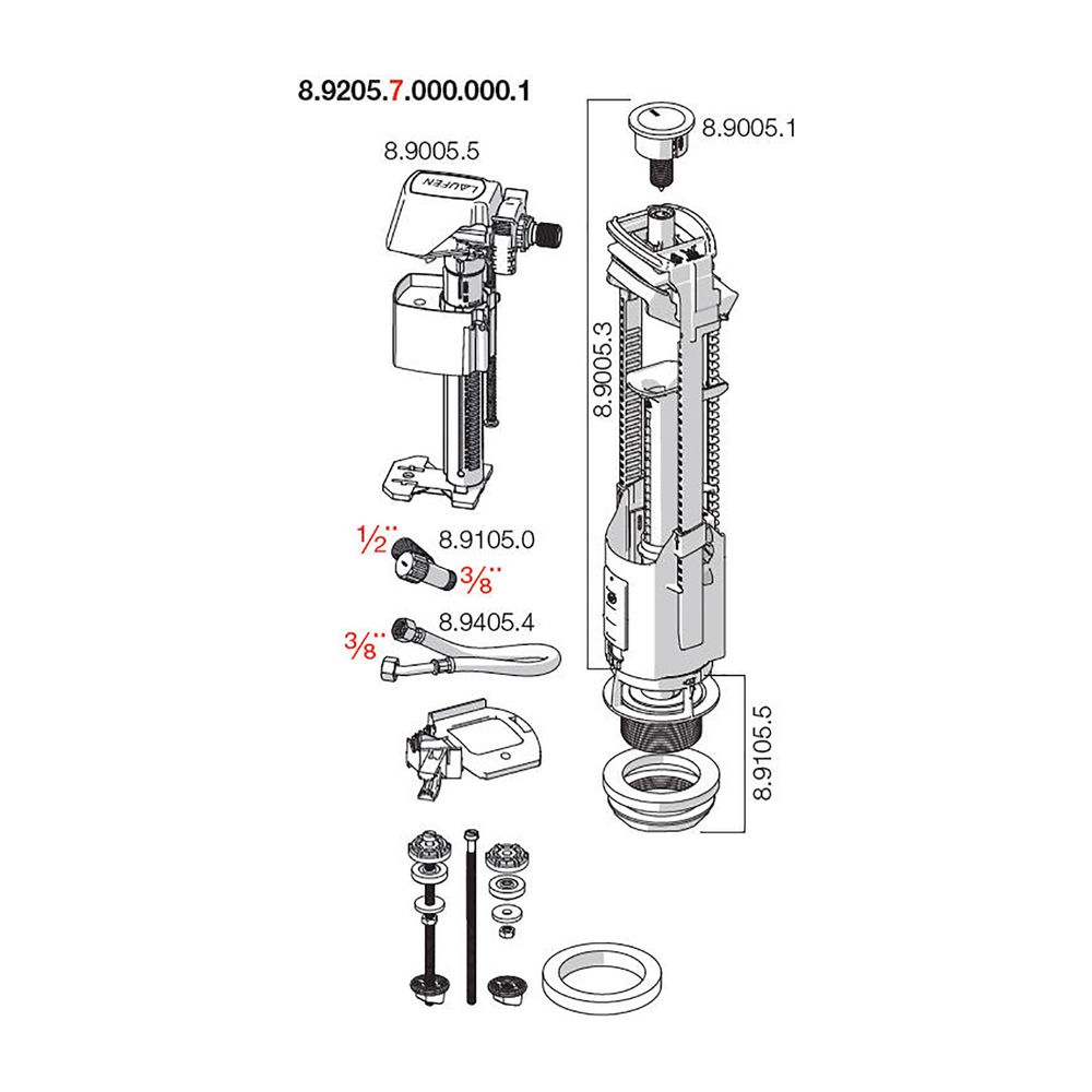 Laufen Austauschset Innengarnitur Laufen für Wasseranschluß hinten, ab 2017... LAUFEN-H8920570000001 7612738906429 (Abb. 1)