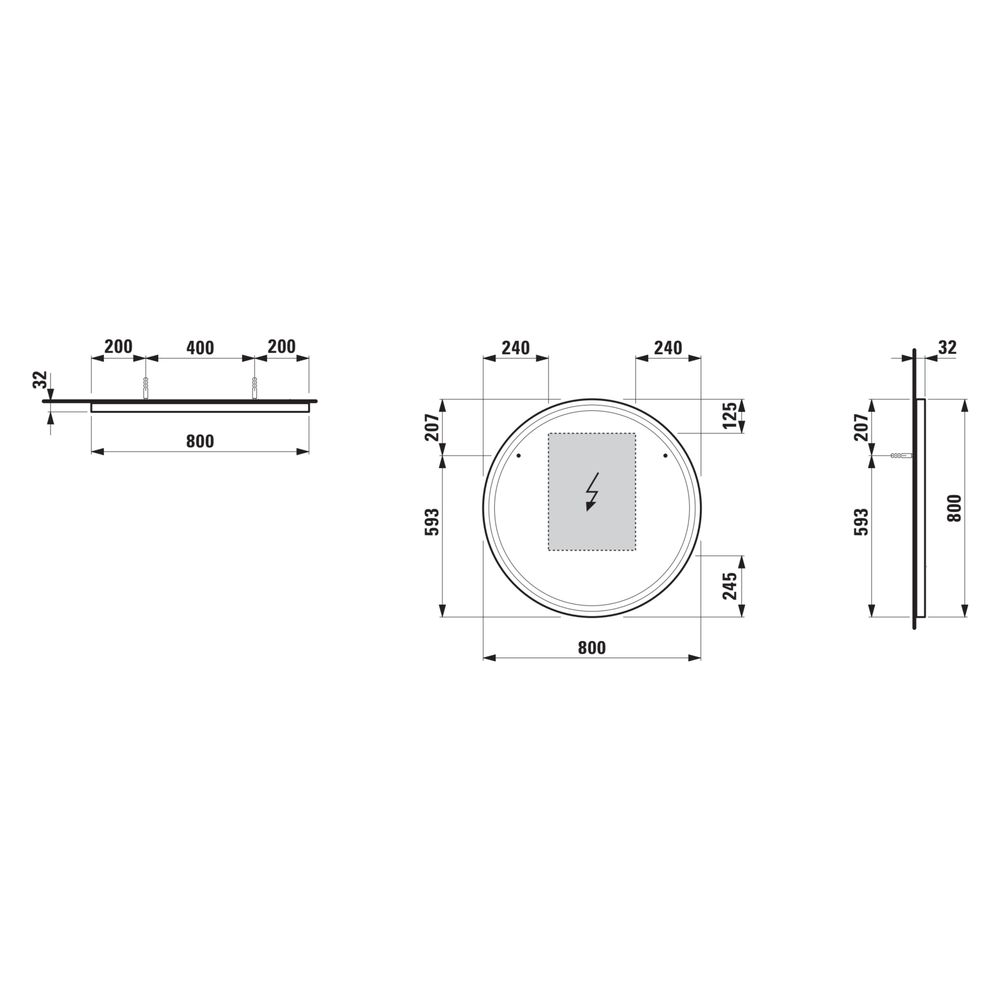 Laufen Spiegel Base 2.0 800x800mm, rund, LED-Beleuchtung, 1 Sensorschalter, Schw... LAUFEN-H4443911084501 7612738151683 (Abb. 3)